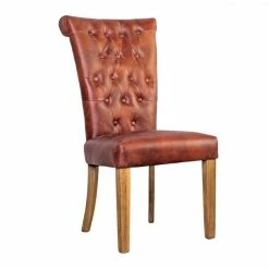 Sorrento Vintage Leather Dining Chair - Oak Leg