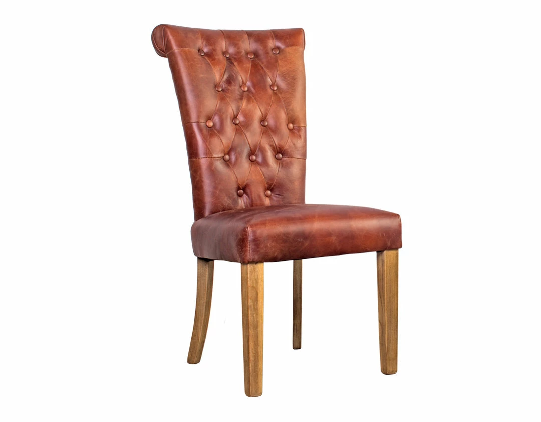 Sorrento Vintage Leather Dining Chair - Oak Leg