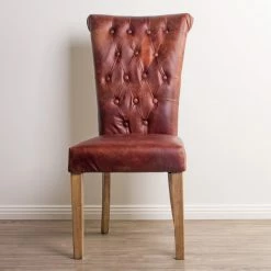Sorrento Vintage Leather Dining Chair - Oak Leg