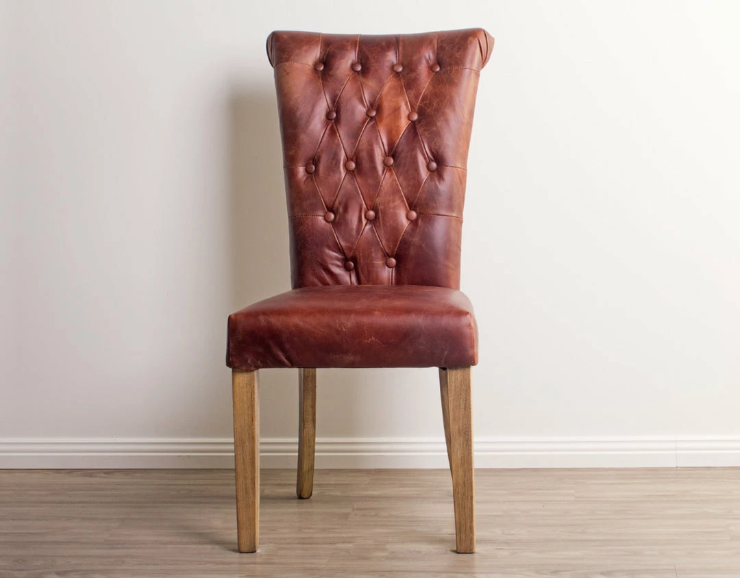 Sorrento Vintage Leather Dining Chair - Oak Leg